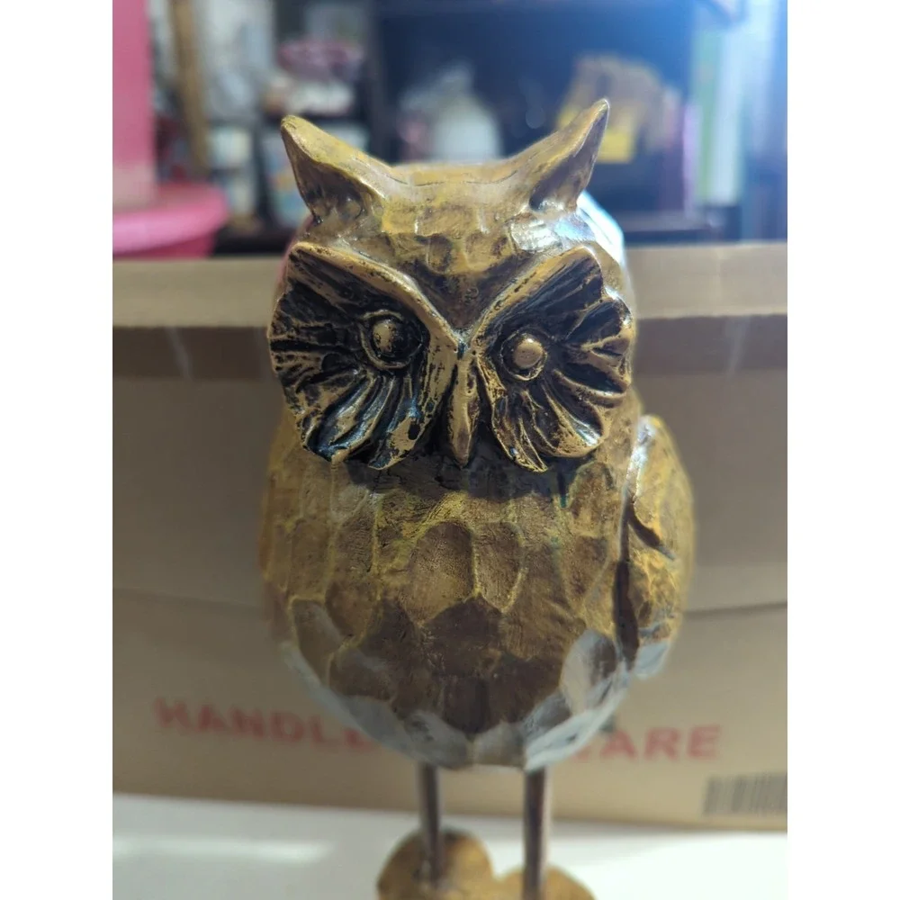 Resin Owl figurine With Long Legs And Boots Brown 12 Inches Wood Look